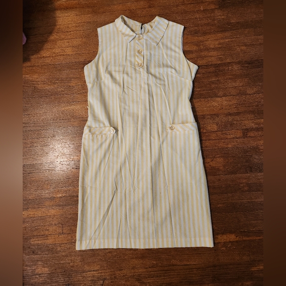 1960s Union Made Mod Vintage Yellow & White Stripe Shift Dress - Picture 2 of 8